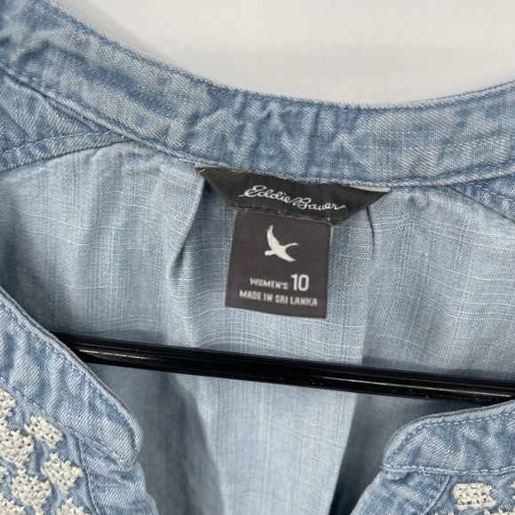 Eddie Bauer Embroidered Dress 10 Chambray Blue Sleeveless Lyocell - Picture 3 of 8